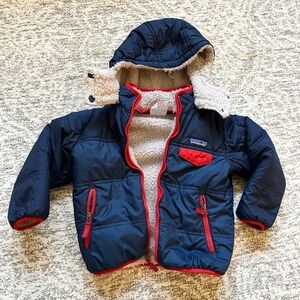 Patagonia Reversable Navy Blue Toddler Jacket with Red Accents (4t)